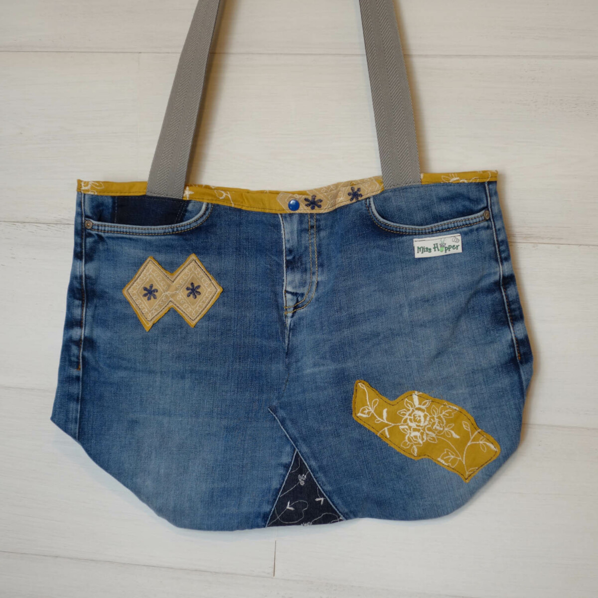 Upcycling Shopper Jeans-gelb