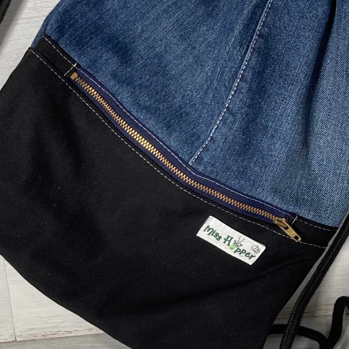 Upcycling Turnbeutel Jeans/schwarz