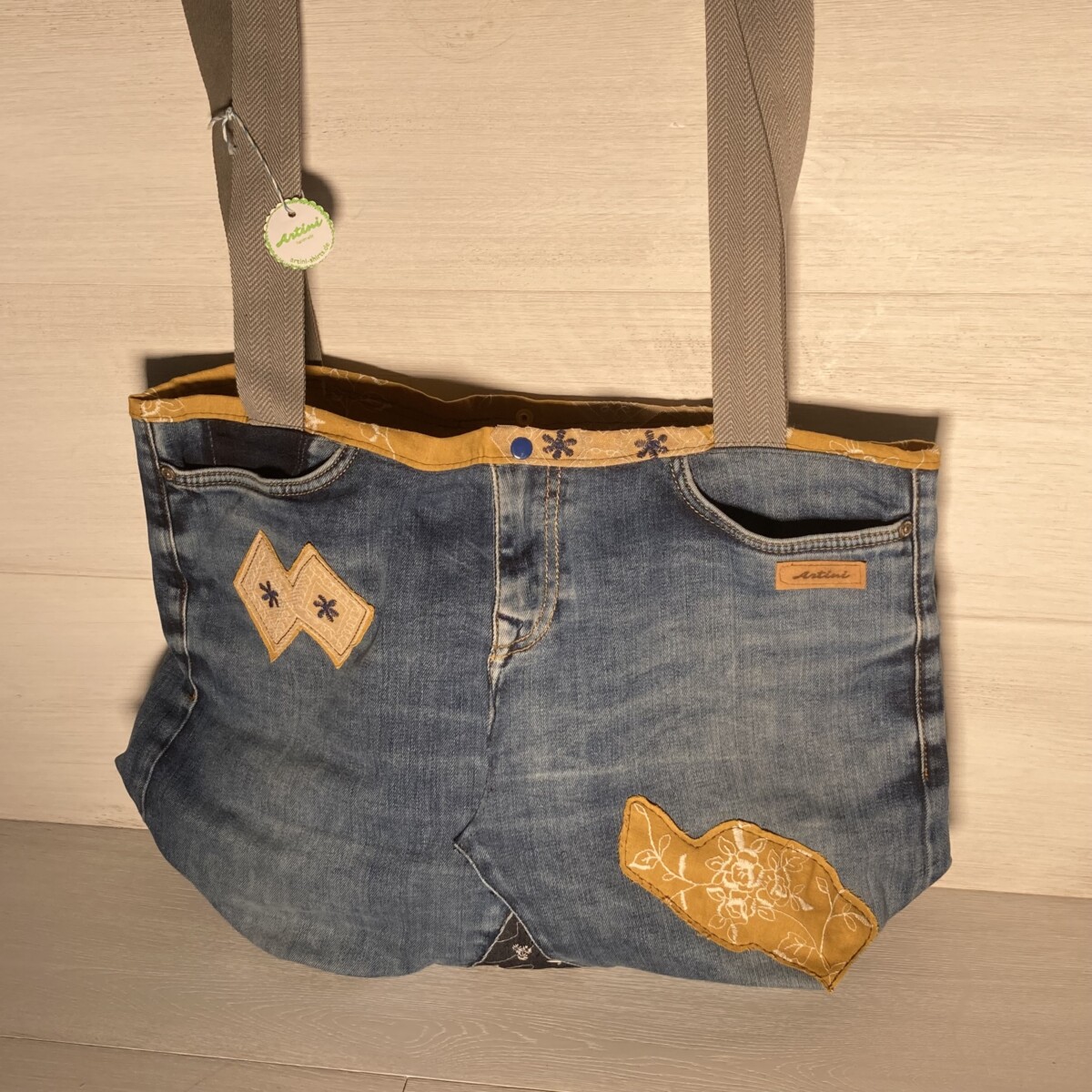 Upcycling Shopper Jeans-gelb